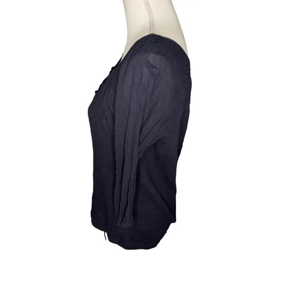 New York & Company Women’s Navy Medium Button Up Blouse With Front Tie - Picture 2 of 4